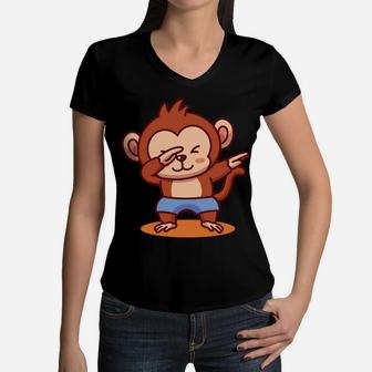 Cute Kids Monkey Dabbing Women V-Neck T-Shirt | Crazezy