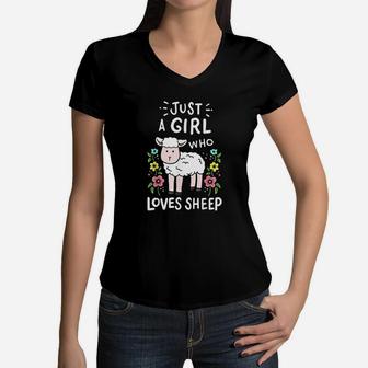 Cute Sheep Just A Girl Who Loves Sheep Women V-Neck T-Shirt | Crazezy