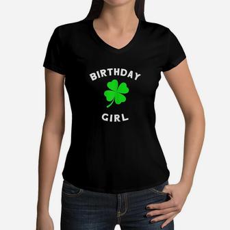 Cute St Patricks Day Birthday Design Gift For Girls Women V-Neck T-Shirt | Crazezy DE