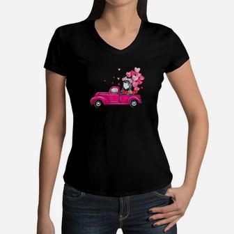 Cute Truck Cat Valentines Day Costume Boy Girl Women V-Neck T-Shirt - Monsterry DE