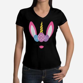 Cute Unicorn Rabbit Easter Day Girls Kids Gift Women V-Neck T-Shirt | Crazezy AU