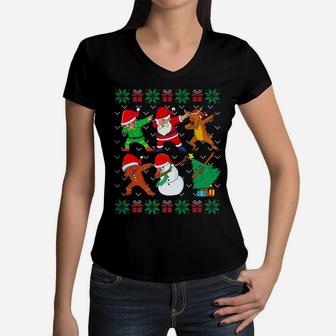 Dabbing Christmas Ugly Xmas Sweater Santa Dab Squad Kids Boy Women V-Neck T-Shirt | Crazezy DE