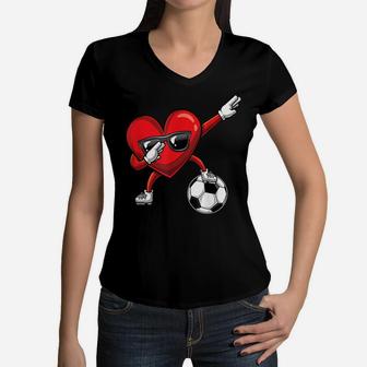 Dabbing Heart Dab Cute Valentines Day Boys Soccer Gift Women V-Neck T-Shirt | Crazezy