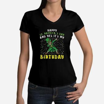 Dabbing Leprechaun Happy Saint Patricks Day Boys Birthday Women V-Neck T-Shirt | Crazezy UK