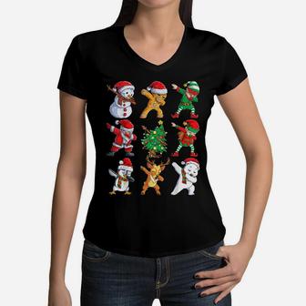 Dabbing Santa Elf Friends Christmas Boys Men Funny Xmas Dab Women V-Neck T-Shirt | Crazezy DE
