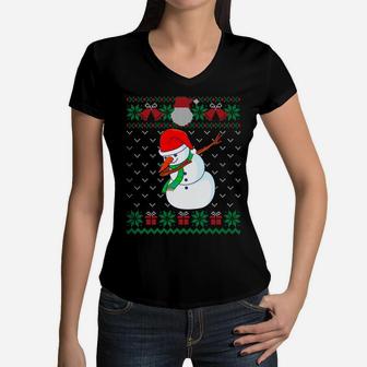 Dabbing Snowman, Ugly Christmas Sweater Xmas Dab Kids Boys Sweatshirt Women V-Neck T-Shirt | Crazezy UK