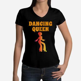 Dancing Queen Girl Gift Her Vintage 1970'S Retro 70S Women V-Neck T-Shirt | Crazezy UK