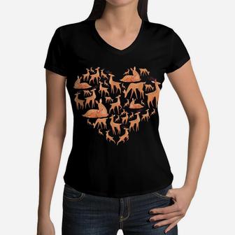 Deer Hunting Lover Heart Deer Animal Hunter Men Women Kids Women V-Neck T-Shirt | Crazezy
