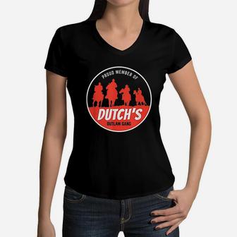 Dutchs Gang Red Horse And Cowboy Adventure Women V-Neck T-Shirt | Crazezy DE