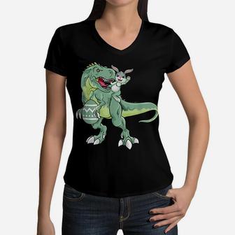 Easter Bunny Dinosaur Boys Girls Kids Dino Lover Women V-Neck T-Shirt | Crazezy