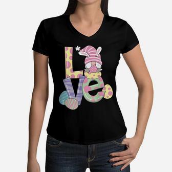 Easter Gnome Girl, Woman And The Word Love Women V-Neck T-Shirt | Crazezy