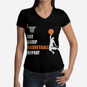 Eat Sleep Basketball Repeat | Basketball Boys And Girls Women V-Neck T-Shirt | Crazezy DE
