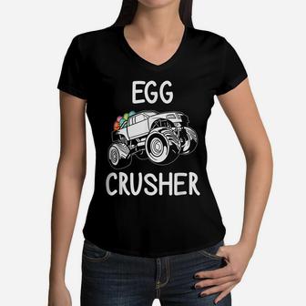Egg Crusher Monster Truck Boys Kids Funny Easter Day Women V-Neck T-Shirt | Crazezy