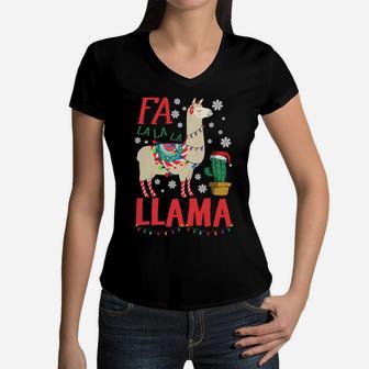 Fa La La Llama Xmas Women Men Kids Gift Llama Christmas Sweatshirt Women V-Neck T-Shirt | Crazezy AU