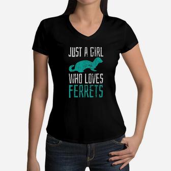 Ferret Just A Girl Who Loves Ferrets Women V-Neck T-Shirt | Crazezy