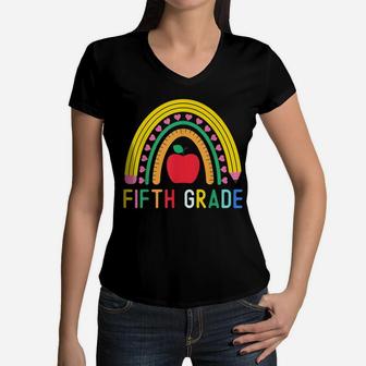 Fifth Grade Rainbow Girls Boys Teacher Team 5Th Grade Squad Women V-Neck T-Shirt | Crazezy