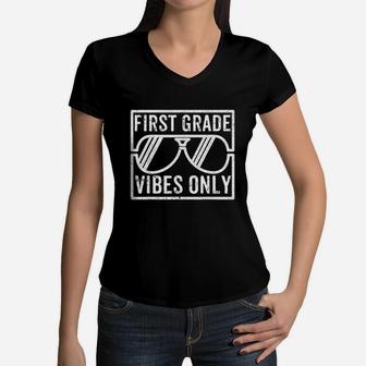 First Grade For Boys Girls Kids Teacher Women V-Neck T-Shirt | Crazezy CA