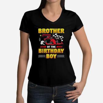Formula Race Car Brother Of Birthday Boy Party Racing Women V-Neck T-Shirt | Crazezy CA