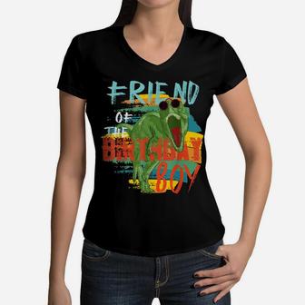 Friend Birthday Boy T Rex Dinosaur Matching Family Women V-Neck T-Shirt | Crazezy AU