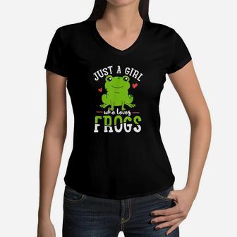 Frog Just A Girl Who Loves Frogs Women V-Neck T-Shirt | Crazezy