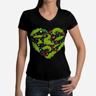 Funny Alligator Heart Valentine Men Women Kid Animals Lover Women V-Neck T-Shirt | Crazezy DE