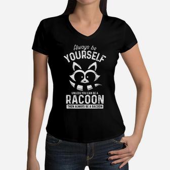 Funny Animal Gift Idea Cute Adorable Men Boys Kids Racoon Women V-Neck T-Shirt | Crazezy