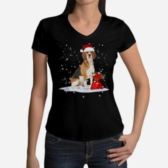 Funny Beagle Christmas Santa Hat Animal Gift Kids Women V-Neck T-Shirt | Crazezy