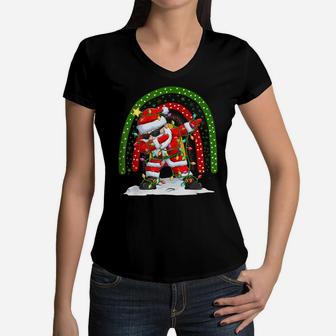 Funny Dabbing Santa Christmas Boho Rainbow Kid Boy Girl Women V-Neck T-Shirt | Crazezy AU