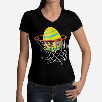 Funny Easter Basketball Egg Hunting Kids Boys Teens Women V-Neck T-Shirt | Crazezy UK