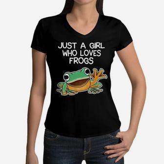 Funny Just A Girl Who Loves Frogs Owner Lover Frog Gifts Women V-Neck T-Shirt | Crazezy