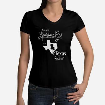 Funny Louisiana Girl In A Texas World Women V-Neck T-Shirt - Thegiftio UK
