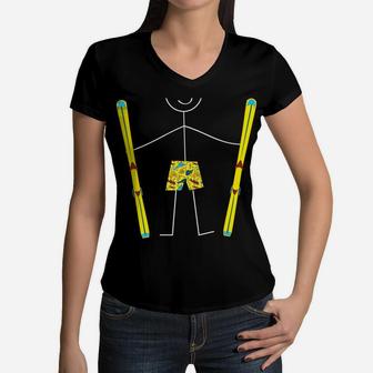 Funny Mens Skiing, Ski Winter Sport, Boy Skier Gifts Women V-Neck T-Shirt | Crazezy CA