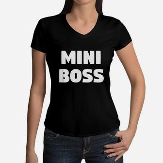Funny Mini Boss Novelty Gift For Boys And Girls Women V-Neck T-Shirt | Crazezy
