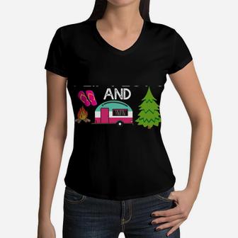 Funny Rv Camper I'm A Flip Flops And Camping Kinda Girl Women V-Neck T-Shirt | Crazezy DE