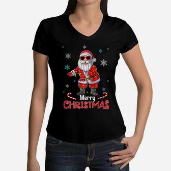 Funny Santa Floss Merry Christmas Boys Kids Xmas Flossing Women V-Neck T-Shirt | Crazezy DE