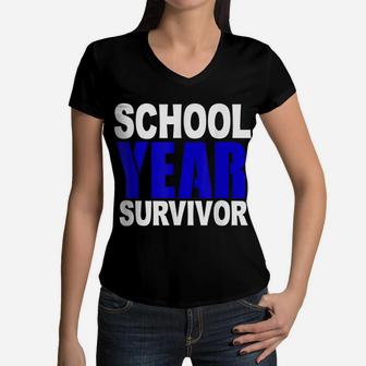Funny School Year Survivor Shirt Teacher Kids Graduation Women V-Neck T-Shirt | Crazezy