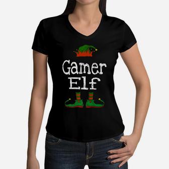 Gamer Elf Christmas Pajama Gaming Boys Girls Kids Teens Gift Women V-Neck T-Shirt | Crazezy