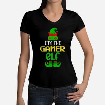 Gamer Elf Funny Christmas Boy Girl Men Women Child Pajama Women V-Neck T-Shirt | Crazezy AU