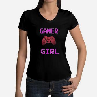 Gamer Girl Video Games Gaming Women V-Neck T-Shirt | Crazezy UK