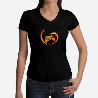 Gamer Heart Valentines Day Video Games Boysns Women V-Neck T-Shirt - Monsterry AU
