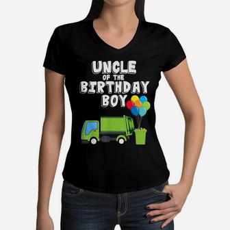 Garbage Truck Uncle Birthday Boy Balloons Birthday Party Women V-Neck T-Shirt | Crazezy