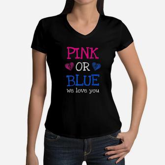 Gender Reveal Party Pink Or Blue Boy Or Girl We Love You Women V-Neck T-Shirt - Thegiftio UK