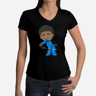 Gender Reveal Party Team Boy Cute Flossing Black Baby Floss Sweatshirt Women V-Neck T-Shirt | Crazezy CA