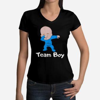 Gender Reveal Party Team Boy Dabbing Baby Women V-Neck T-Shirt | Crazezy UK