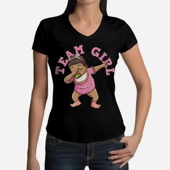 Gender Reveal Party Team Girl Women V-Neck T-Shirt | Crazezy