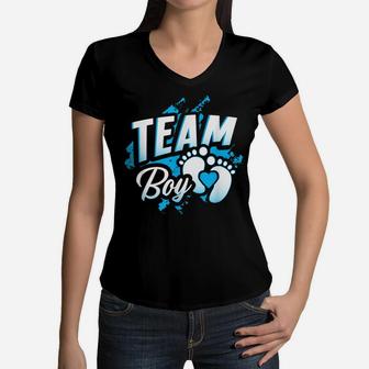 Gender Reveal Team Boy Baby Shower Party Gift Pink Blue Day Women V-Neck T-Shirt | Crazezy DE