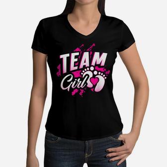 Gender Reveal Team Girl Baby Shower Party Gift Pink Blue Women V-Neck T-Shirt | Crazezy UK