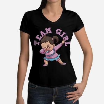 Gender Reveal Team Girl Women V-Neck T-Shirt | Crazezy