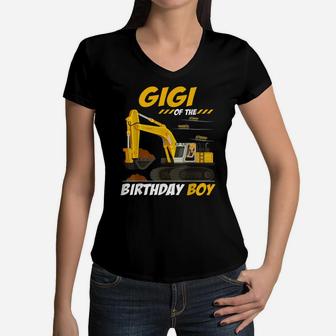 Gigi Of The Birthday Boy Construction Birthday Party Women V-Neck T-Shirt | Crazezy UK