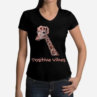 Giraffe Positive Vibes Cute Clever Design Boy Girl Women V-Neck T-Shirt | Crazezy AU
